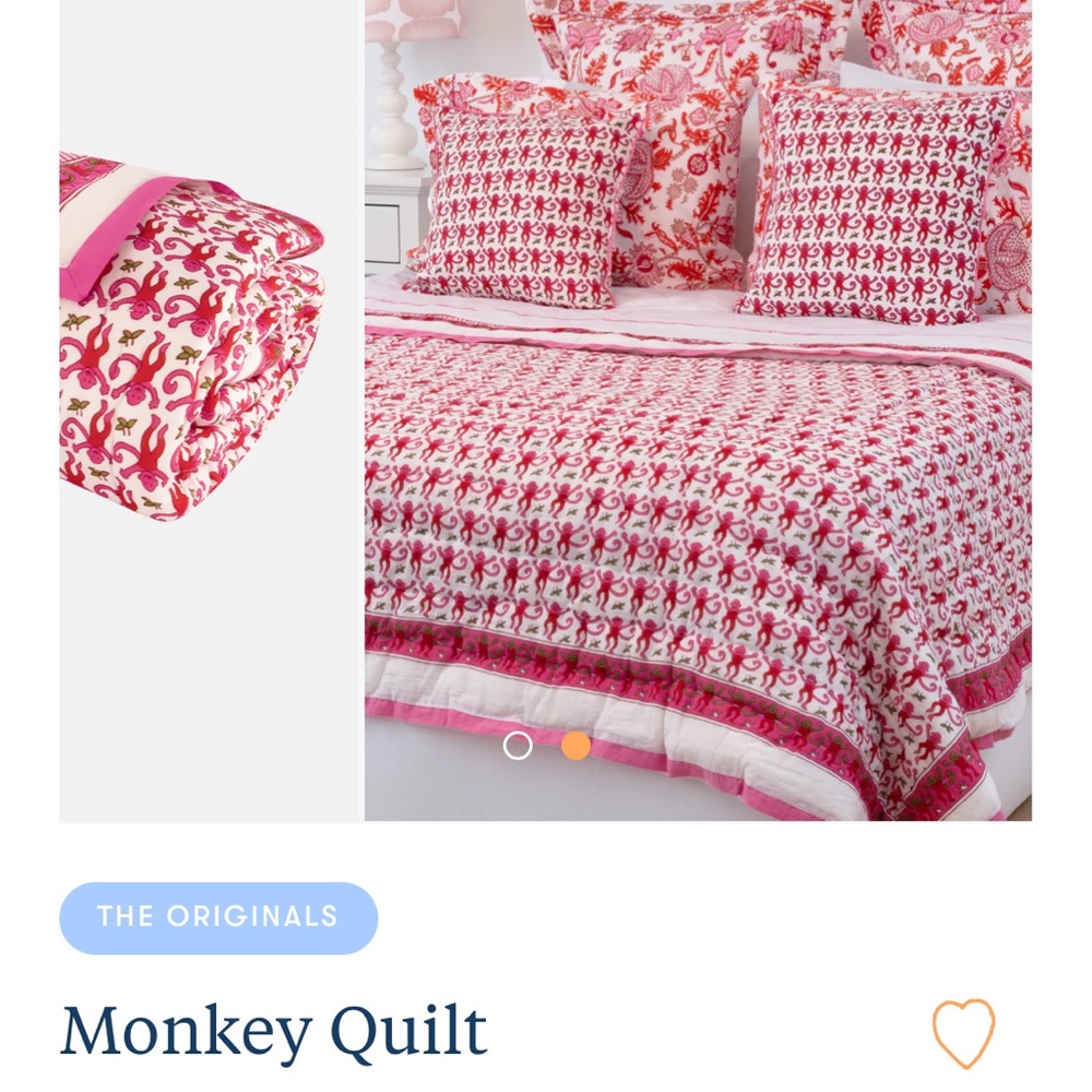Roller Rabbit pink monkey quilt twin size with matching pillowcase